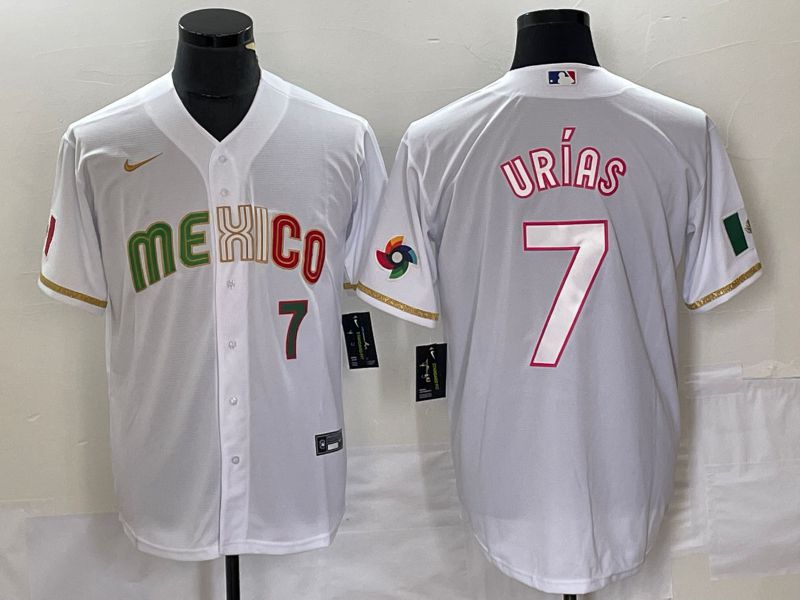 Men 2023 World Cub Mexico 7 Urias White Nike MLB Jersey style 10